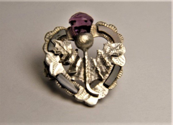Petite Scottish Thistle Sterling Silver Amethyst Brooch (1 of 5)