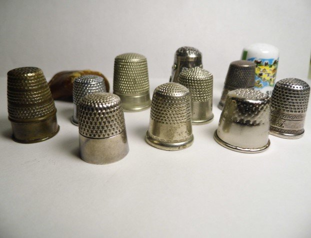 Dozen Vintage Thimbles Sterling Silver  Porcelain Brass (1 of 6)