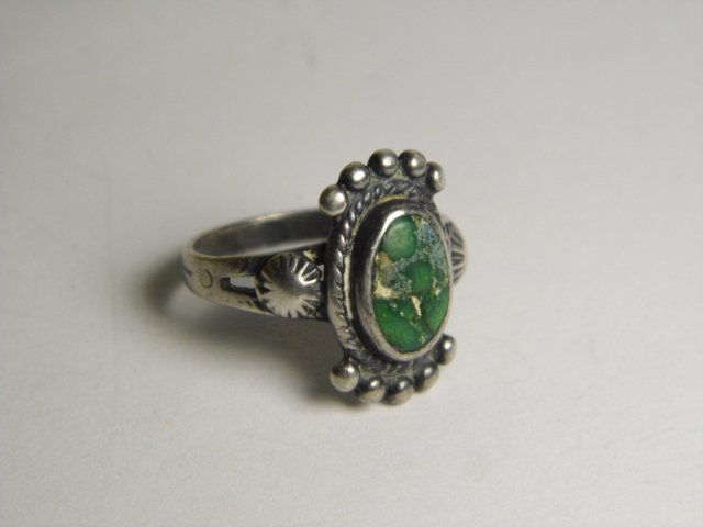 Antique Harvey Era Silver Turquoise Navajo Ring sz 5 (1 of 4)