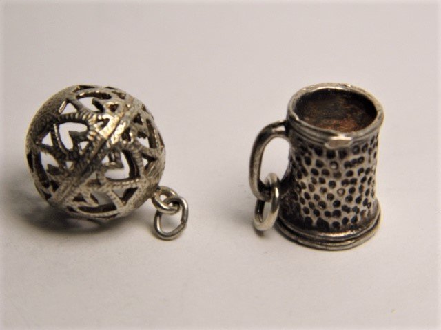 Pair Antique Silver Bracelet Charms Mug & Orb (1 of 3)
