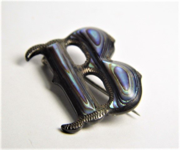 Sterling Silver Abalone Shell Vintage Initial Brooch (1 of 7)