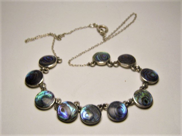 Abalone Shell Sterling Silver Coin Disk Vintag Necklace (1 of 6)