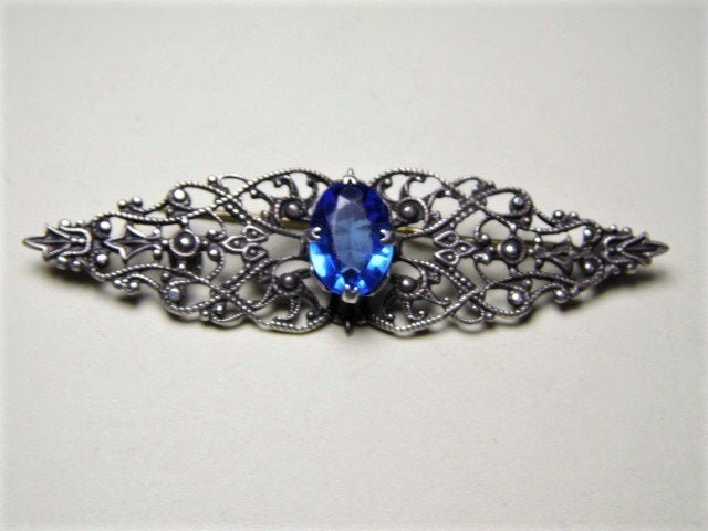 Antique Silver Bohemian Cut Azure Glass Brooch (1 of 3)