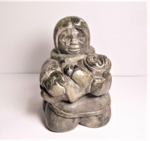 Signed Composition Stone Statue Inuit Woman and Child: Signed Thorn, Canada. Little over 3 inches tall. No chips, cracks or breaks. Additional $3.80 shipping charge.