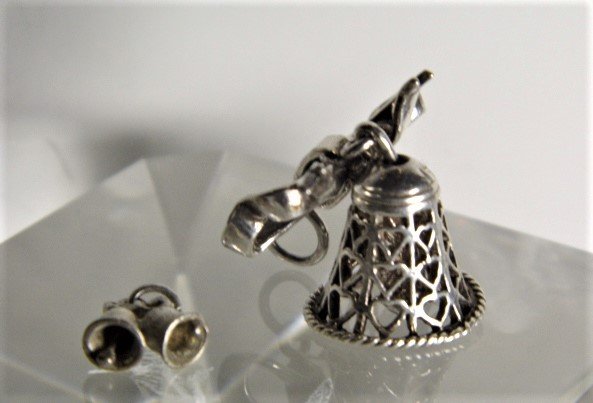 Antique Victorian Sterling Silver Pair Charms Bells: Bracelet charms in good condition. Large bells could perhaps be a pendant.