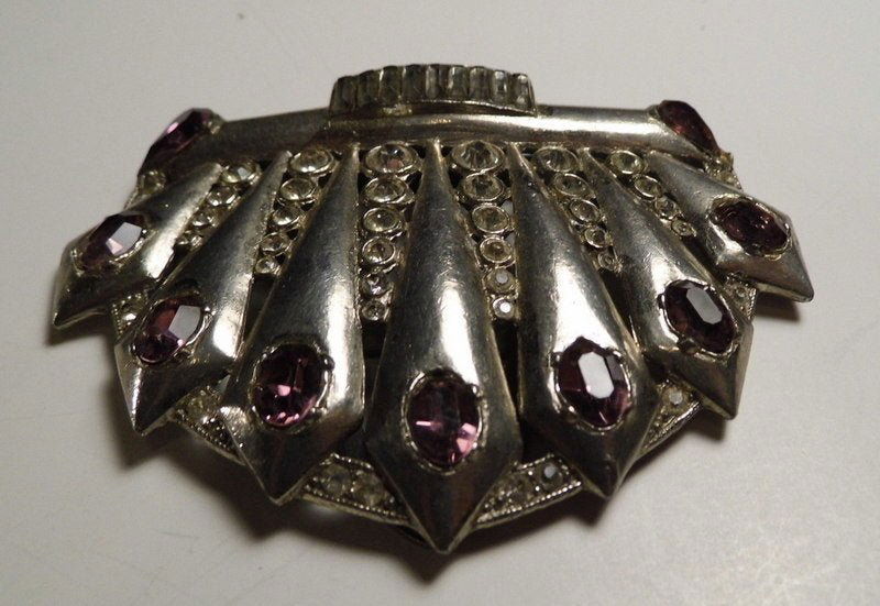 Vintage Art Deco Cut Steel Amethyst Glass Clip (1 of 7)