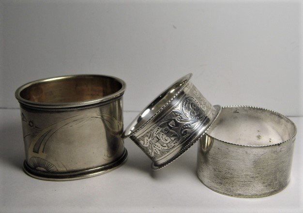 3 Antique Silver Napkins Rings Russian British (1 of 8)