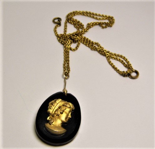 Antique Victorian Mourning Cameo Pendant Necklace (1 of 7)