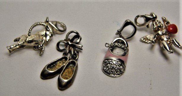 Four Vintage Bracelet Charms Baby Shoes Cupid Horsey (1 of 3)