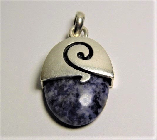 Vintage Sterling Silver Sodalite Stone Necklace Pendant: Nice face jewelry piece. Heavy sizable bail for chain. 925 sterling silver mark.