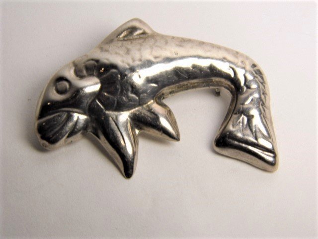 Sterling Silver Taxco Brooch Not Fresh Catch Fish (1 of 3)