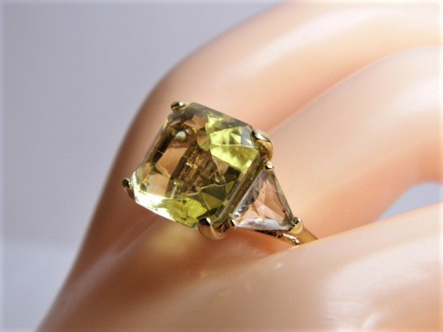 Antique Gold Plate Orchid Cut Citrine Paste Ring sz 8 (1 of 5)