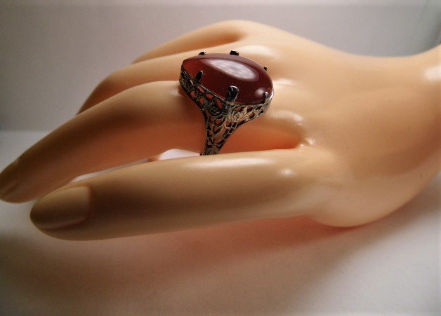 Circa 1920 Carnelian Stone Rhodium Plate Ring sz 6 (1 of 3)