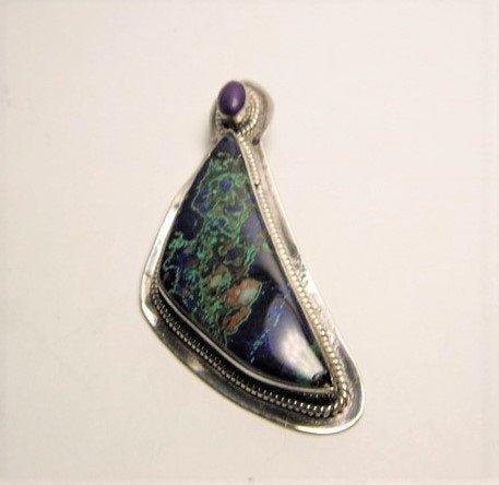 Free Form Azurite Chalcedony Sterling Necklace Pendant (1 of 6)