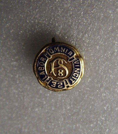 Antique Solid Gold Lapel Pin Labor Vincit Omnia 24 Kt (1 of 5)