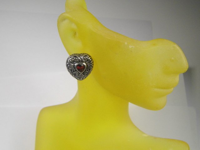 Vintage Sterling Silver & Garnet Heart Earrings (1 of 7)