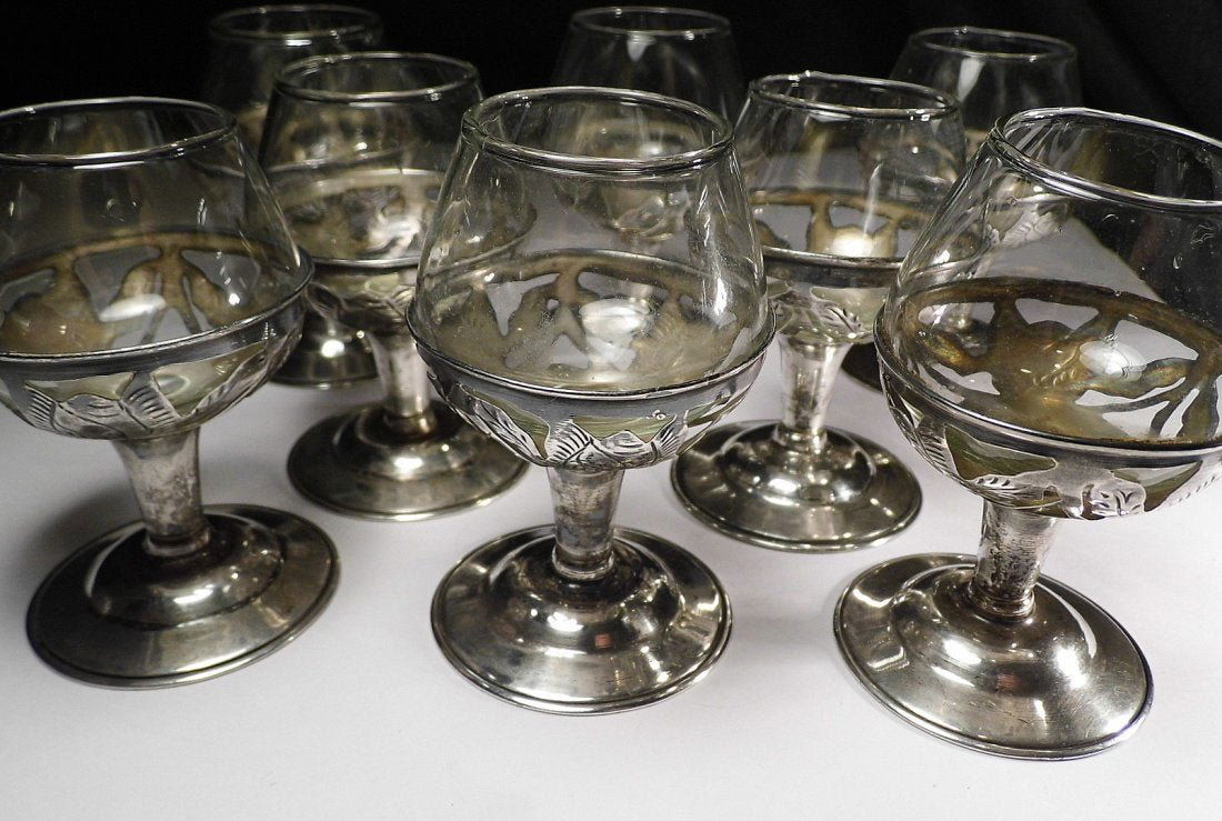 Vintage Taxco Mexican Sterling Silver Glass Cognacs (1 of 5)