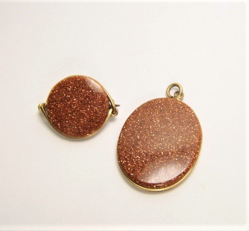 Pair Antique Goldstone Items Pendant & Pin (1 of 4)