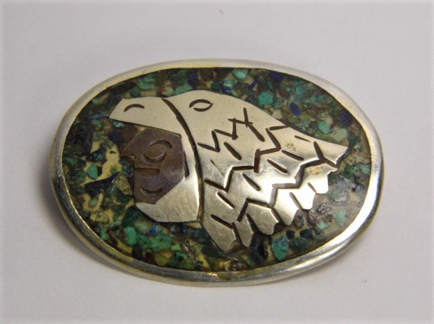 Signed Mexican Sterling Silver Mosaic Brooch Pendant (1 of 5)