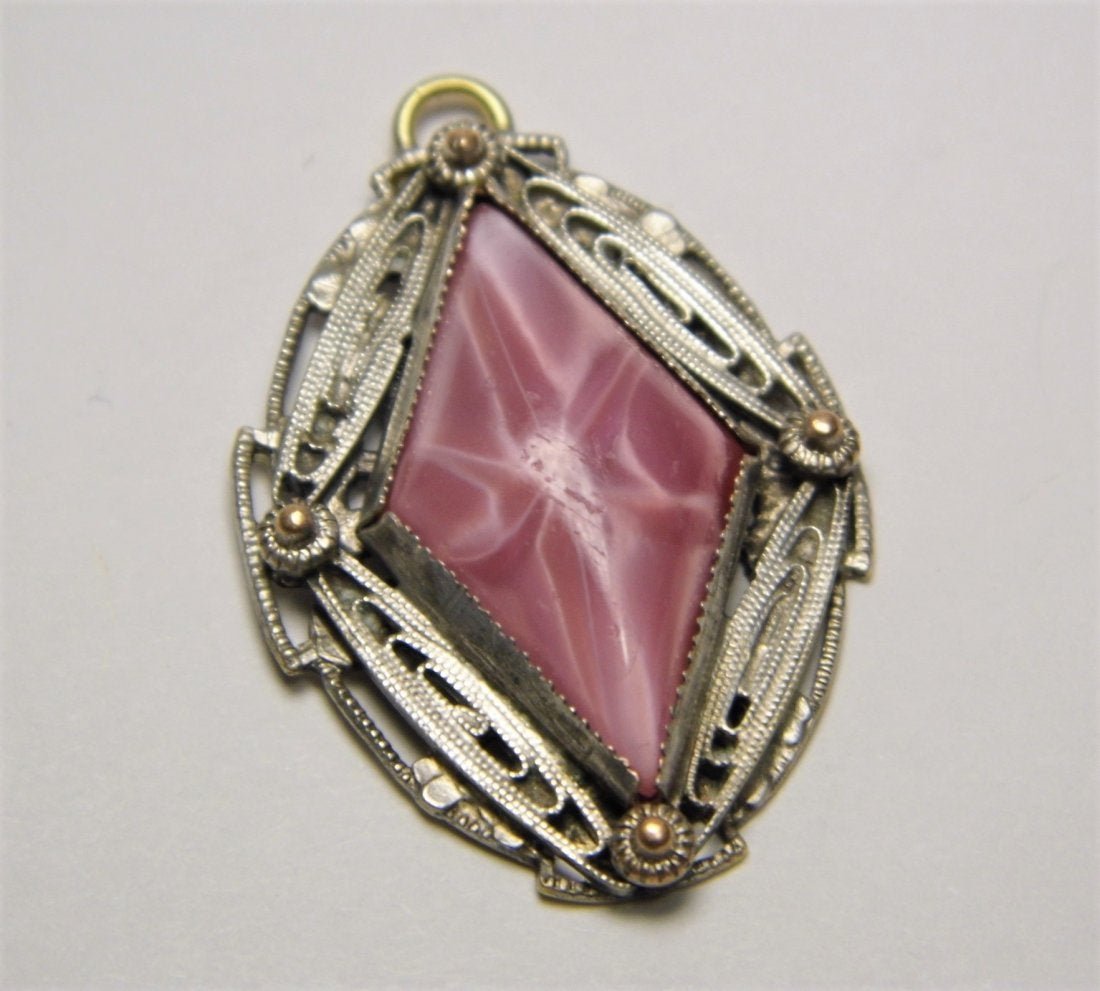 Rare Antique Pink Star Sapphire Glass Filigree Pendant (1 of 5)