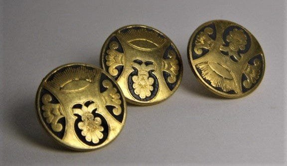 Three Rare Antique Buttons Deccan Orient India Islamic: British colonial era. Ca 1930. Bronze enameled button three. See marks.