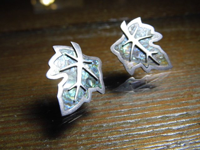 Vintage Mexican Sterling Silver Abalone Shell Earrings: Have sterling marks and Taxco marks.