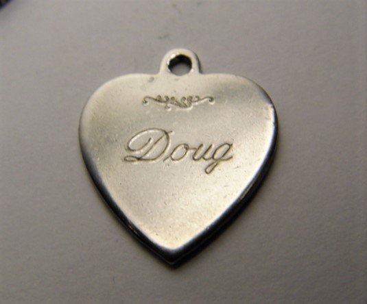 Vintage Hand Engraved Heart Charm or Pendant Doug: Silver. Where Doug?