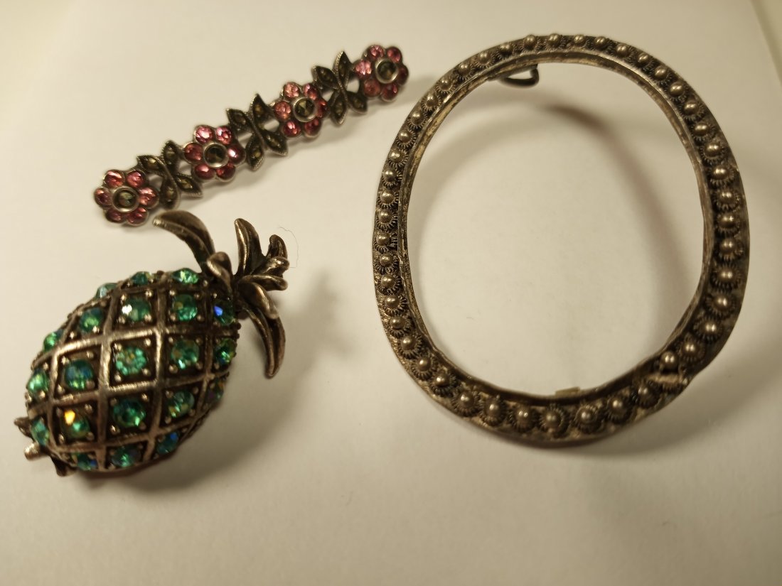 Three Silver Scatter Pins Marcasite and Rhinestones (1 of 2)