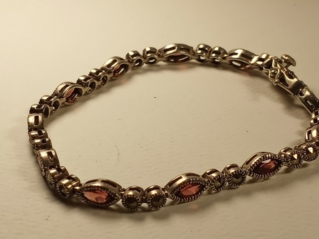 Fine Vintage Sterling Silver & Garnet Tennis Bracelet (1 of 6)