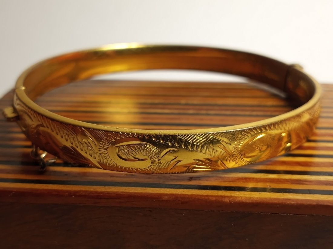 Vintage English Gold Plated Engraved Bracelet (1 of 5)