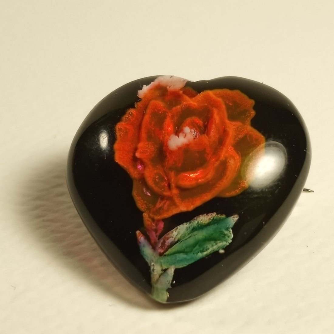 Vintage Lucite Reverse Floral Heart Pin: Nice pin. Flouresces under black light. Fine vintage condition.