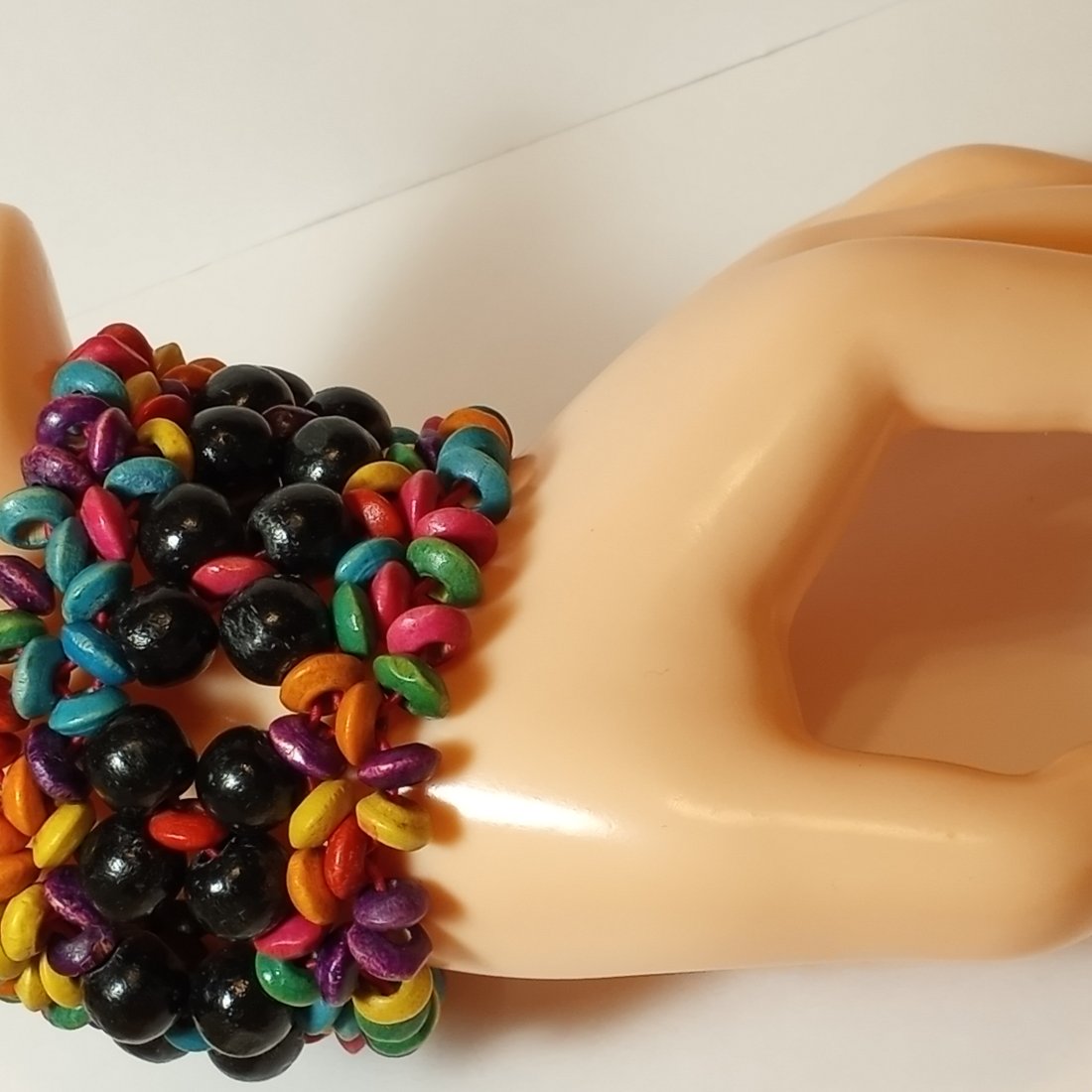 Berry Beautiful Seed Beads Bangle Bracelet M&M Colors: Delectible colors. Appear to be some sort of small nuts or seeds. Not for eating. Just for looking through.