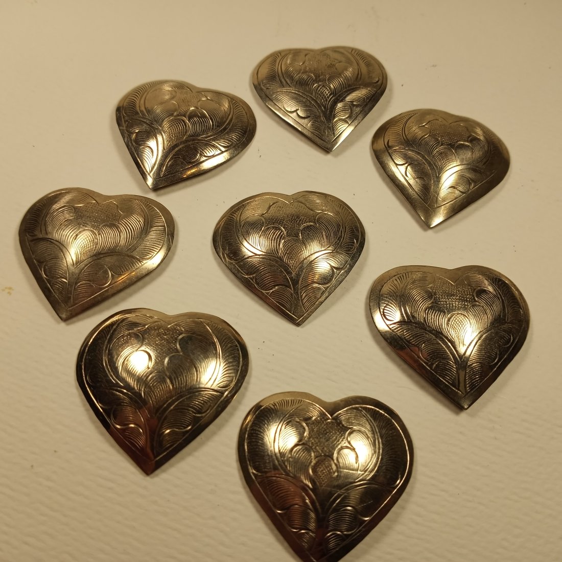 8 Silver Heart Button Covers: Nicely engraved.