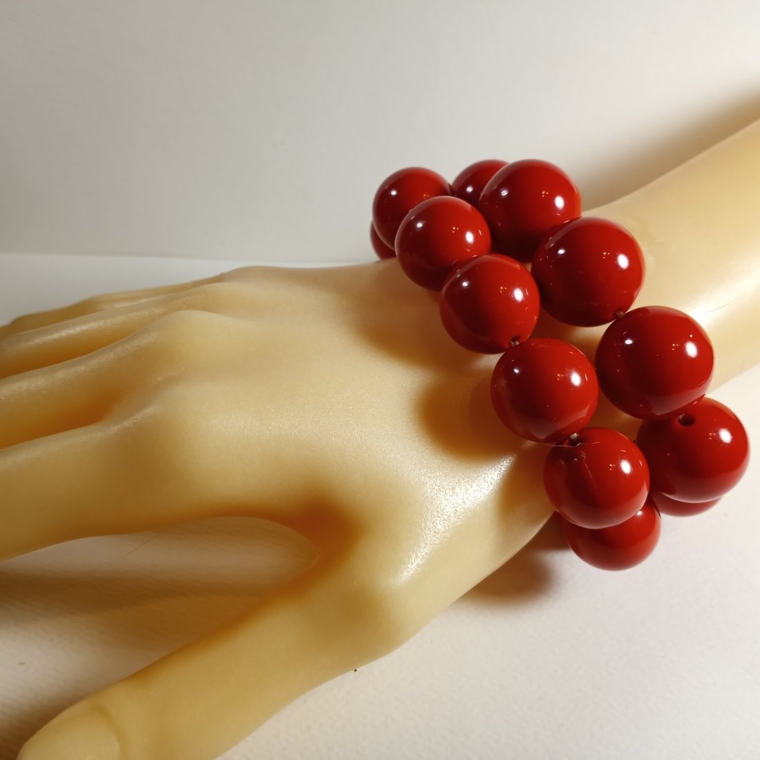 Pair Vintage Big Red Beads Stretch Bracelets: Stretch pair in fine conditipn.