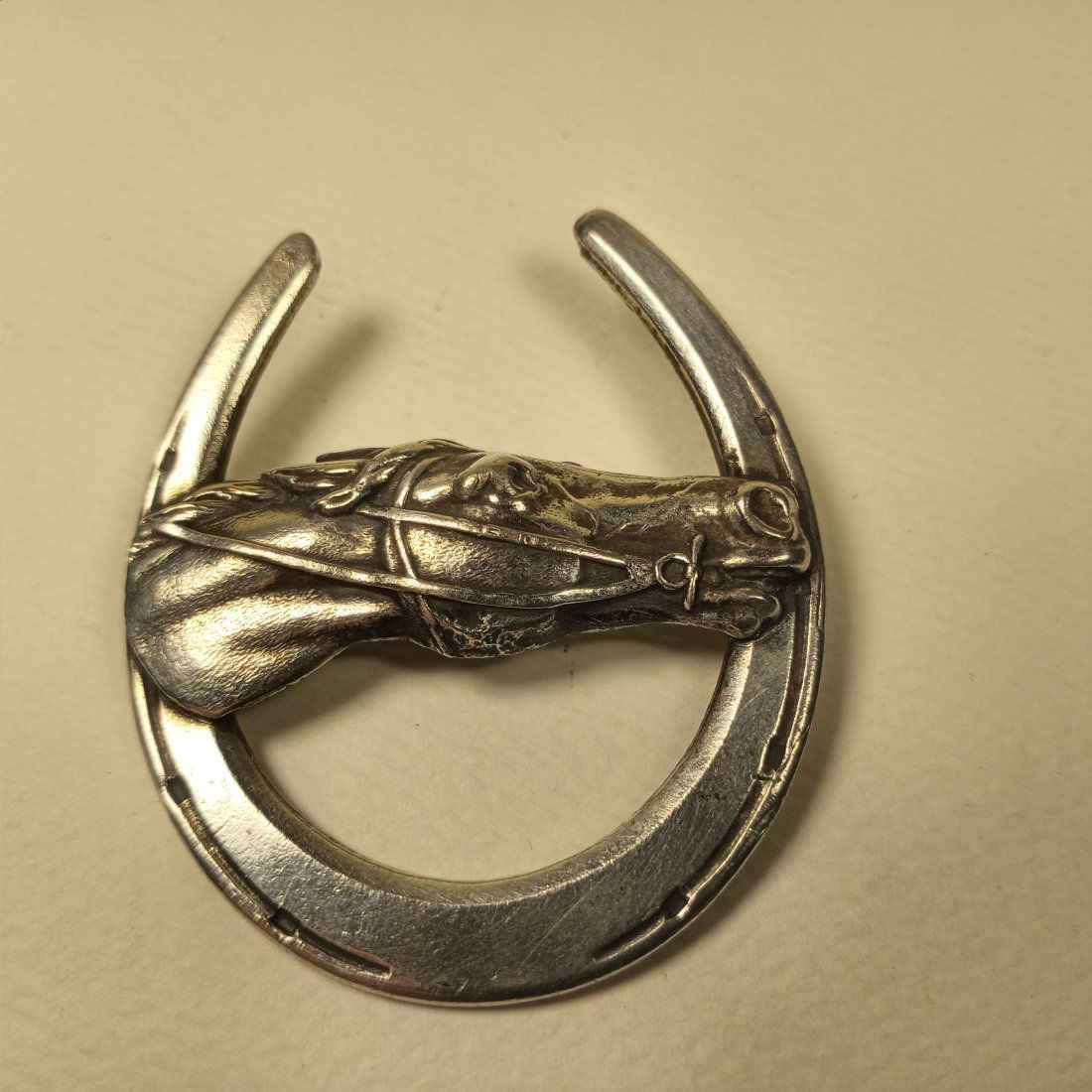 Outstanding Fine Silver Good Luck Brooch Horseshoe Horse in the Stretch (1 of 5)