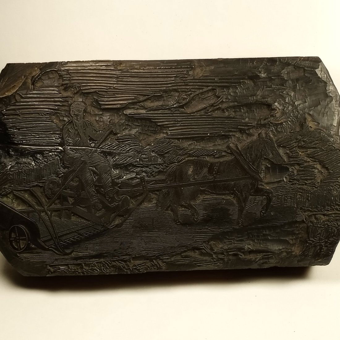 Antique Printer's Woodblock Horse and Wheat Harvester (1 of 5)