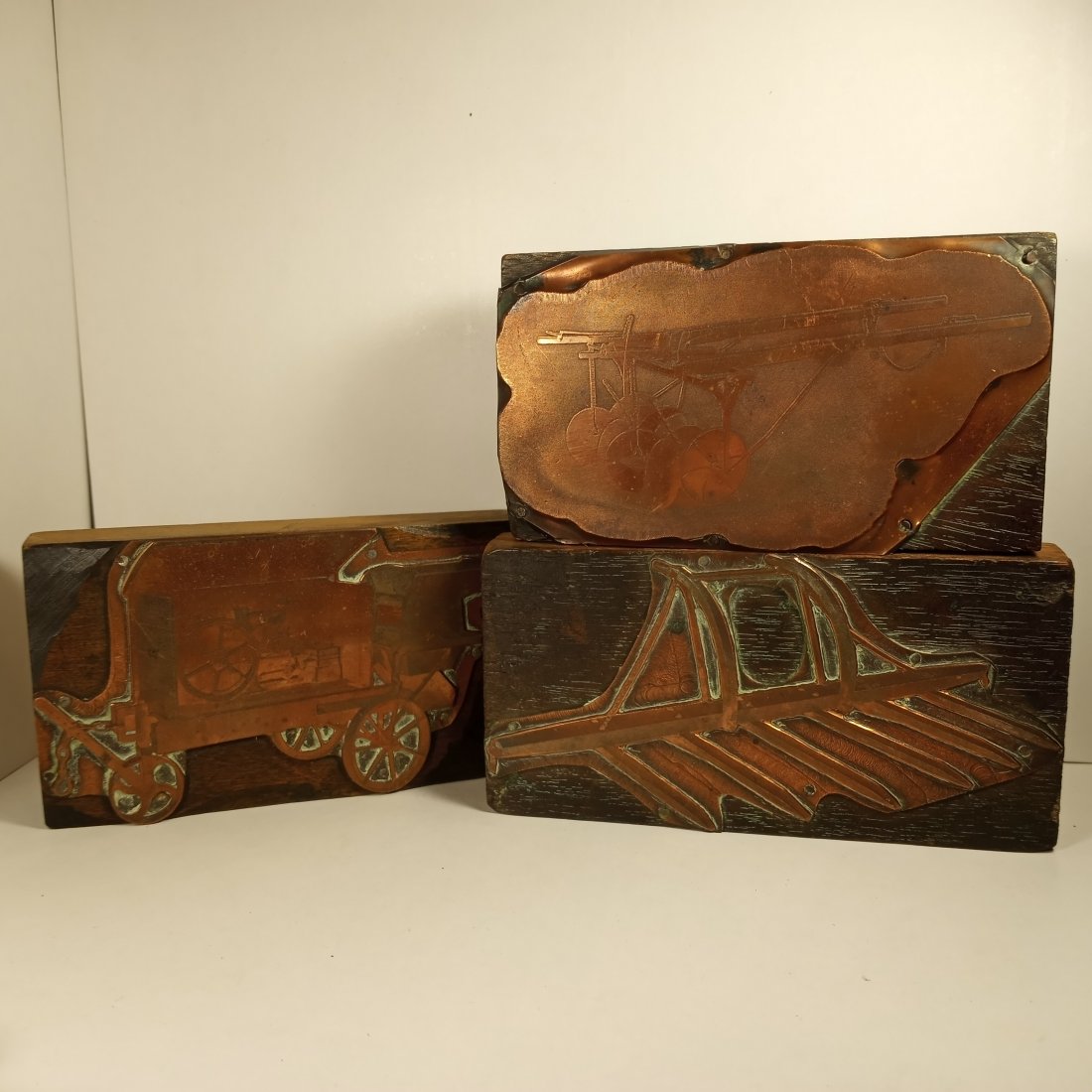 Three Lot of Antique Copper Engraved Printer's Blocks Machinery (1 of 4)