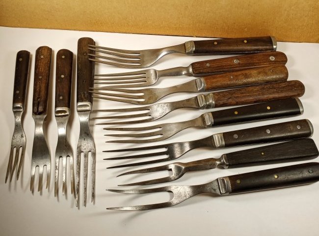 Lot 12 Old Nickel Steel Knives Some Antique Child's Fork 2,3,4 Prong (1 of 6)