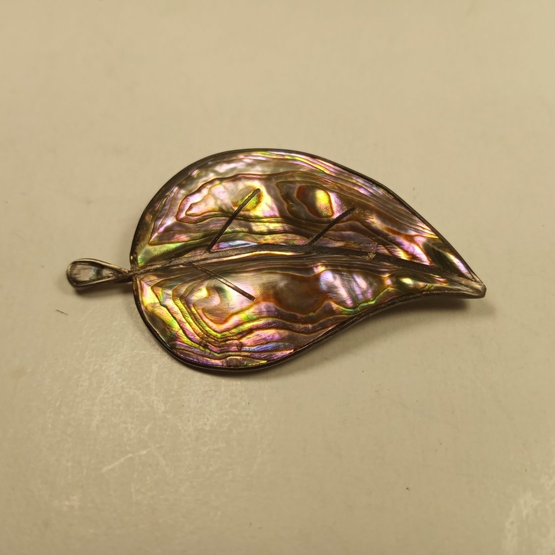 Mexican Vintage Sterling Silver and Abalone Shell Leaf Form Brooch (1 of 2)