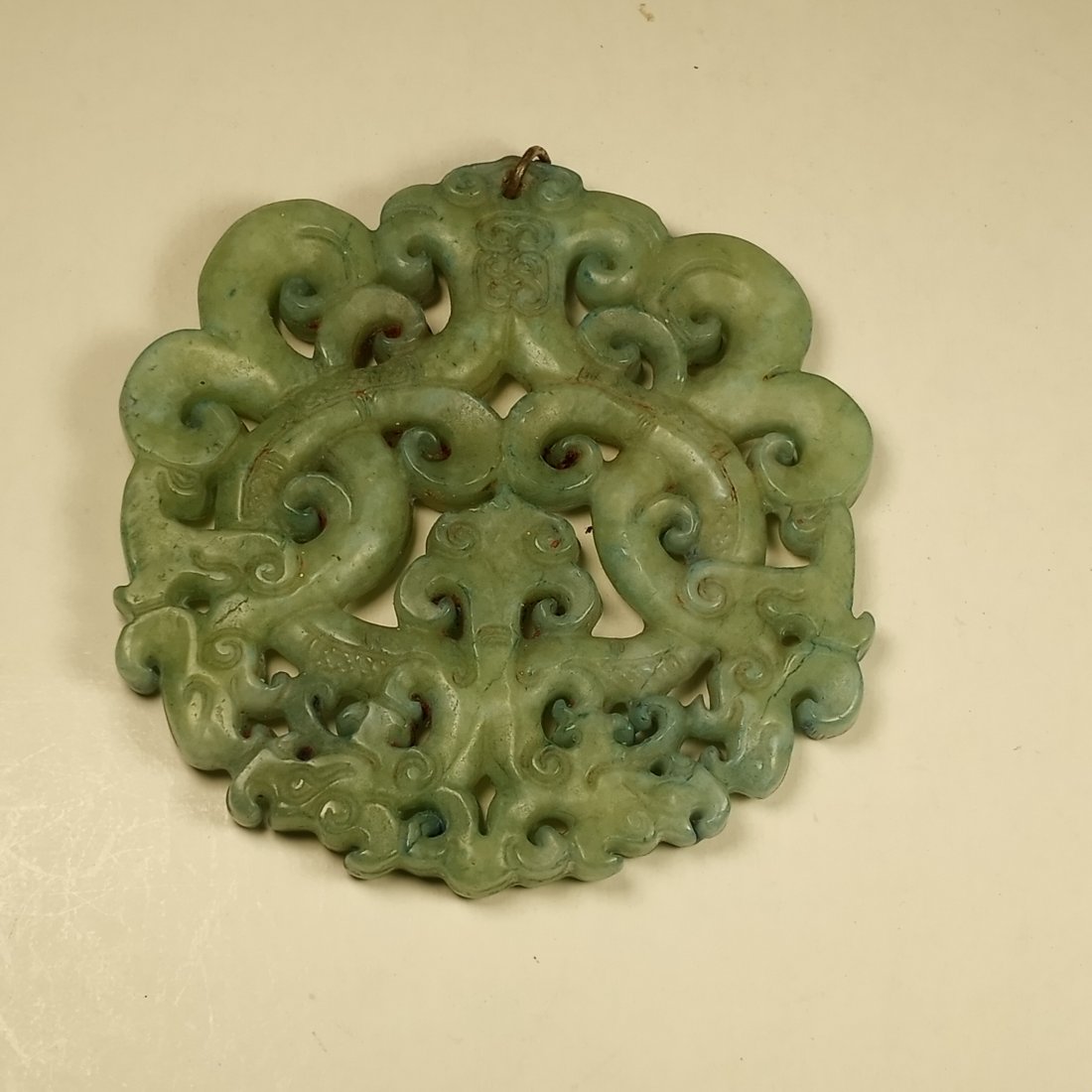Large Vintage Carved Soapstone Medallion Necklace Pendant: No chips or cracks.