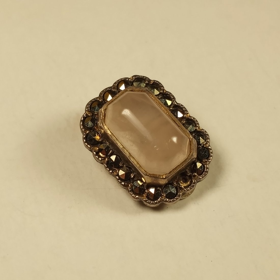 Single Antique Silver Earring with Rose Quartz Stone Marcasite: Single earring. For repurpose or wear.