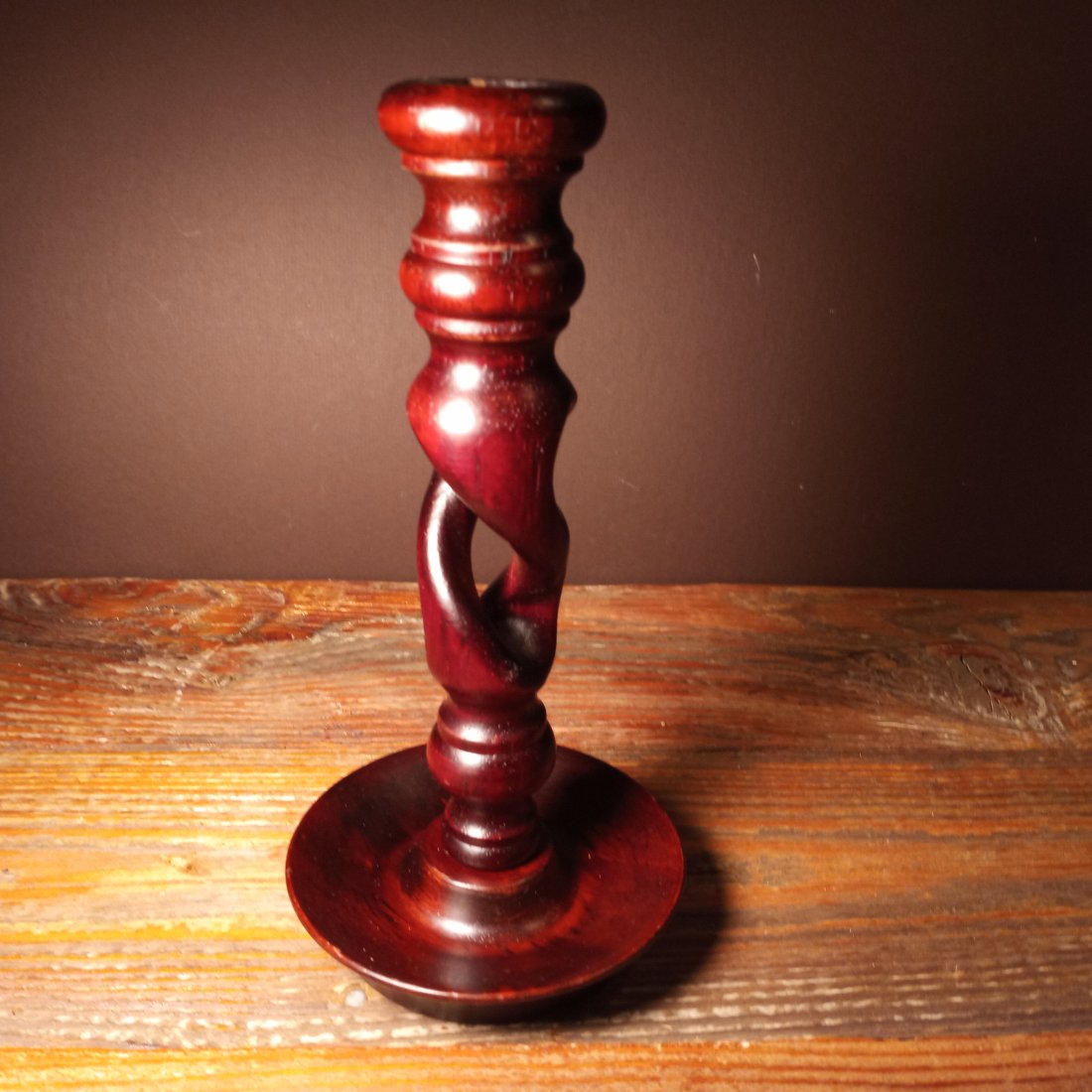 Large Vintage Genuine Wood Barley Twist Candlestick (1 of 4)