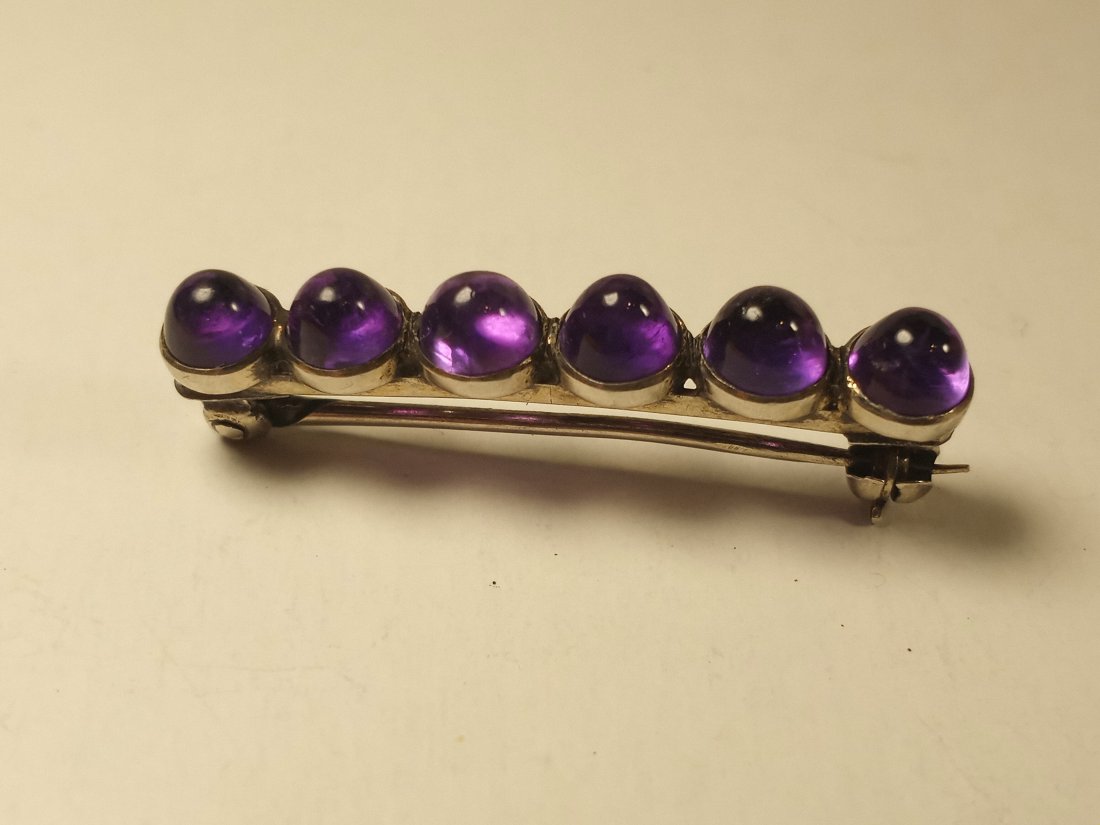 Petite Fine Antique Bar Brooch Purple Amethyst Stones (1 of 5)