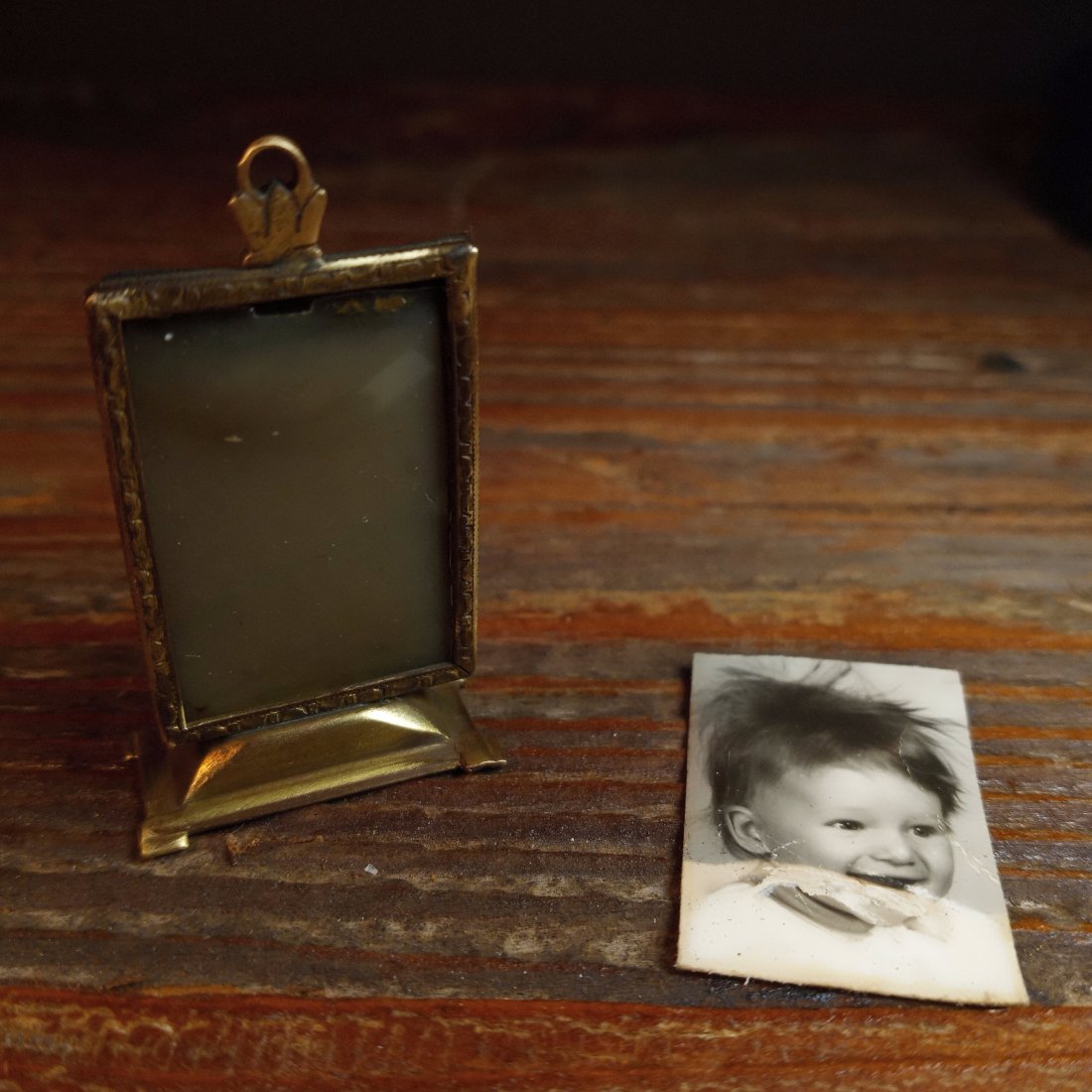 Antique Brass Mini Frame with Wired Up Tyke Photo (1 of 3)