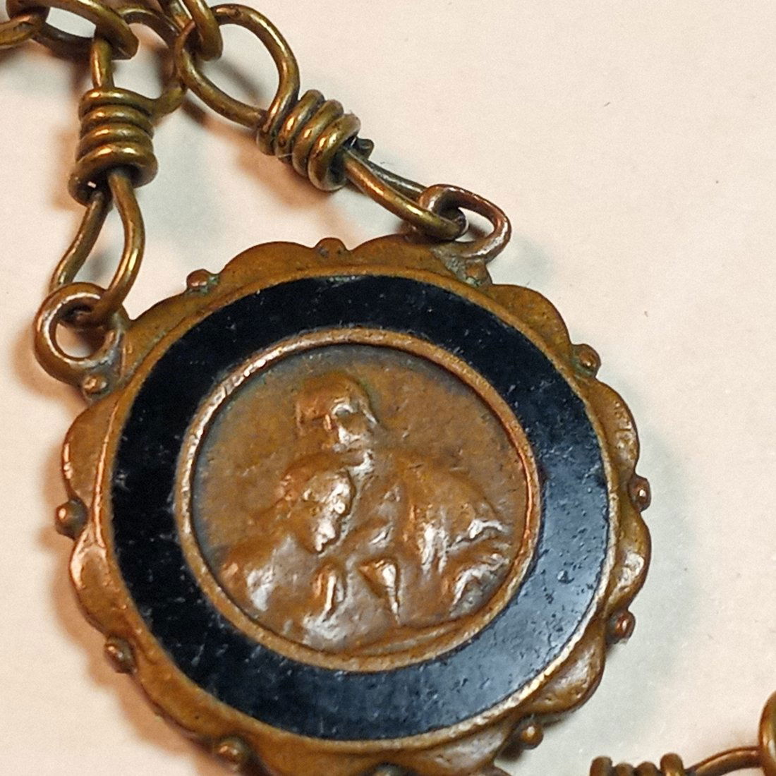 Pretty Antique Jet Beads Enameled Brass Rosary Necklace First Communion (1 of 8)