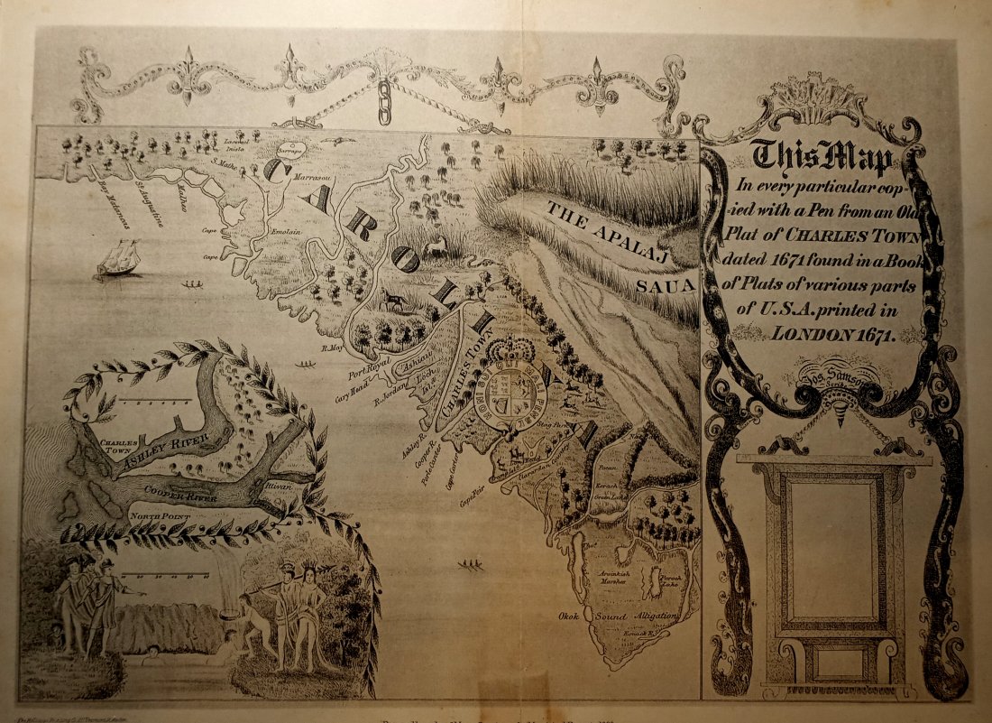 1671 London Carolina Coastal Map 1880 Copy by order Charleston Mayor Courtenay (1 of 9)