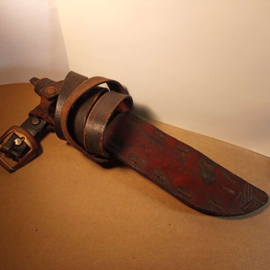 Large Hand Made Bowie Knife w/ Original Scabbard & Belt (1 of 8)