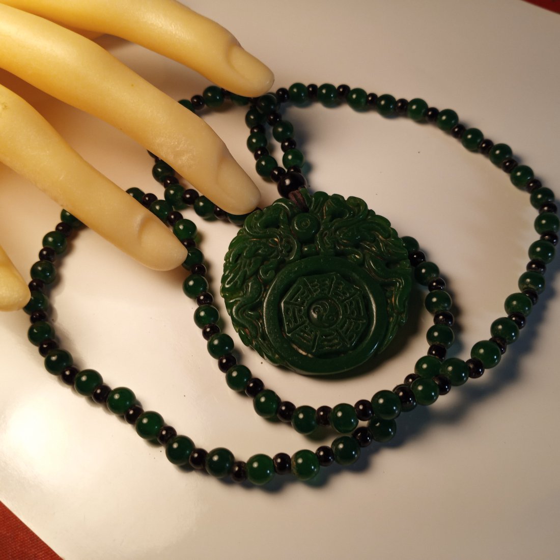Vintage Carved Jade Medallion & Bead Necklace (1 of 3)