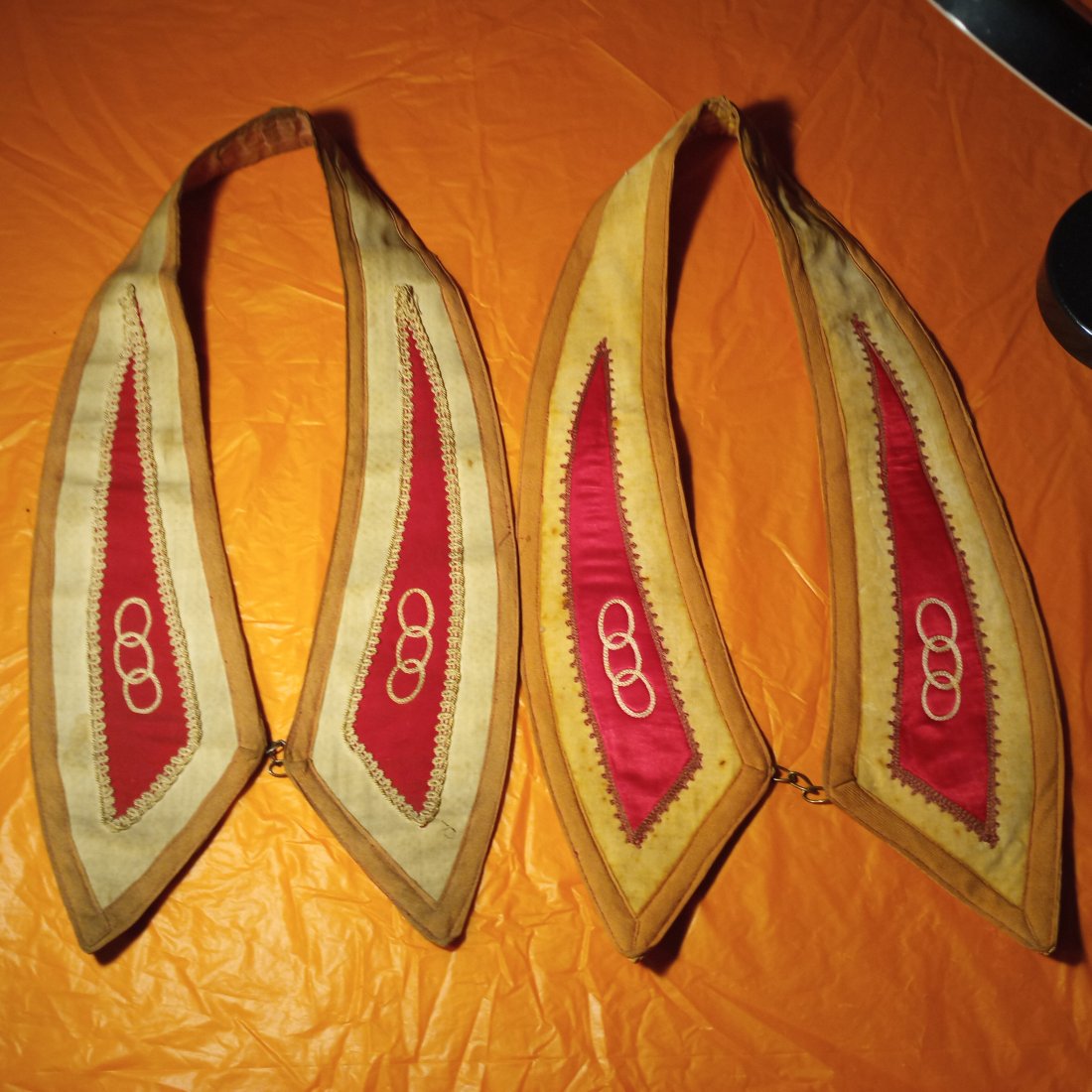 Pair Beautiful Vintage Oddfellows Embroidered Silk Sash (1 of 4)