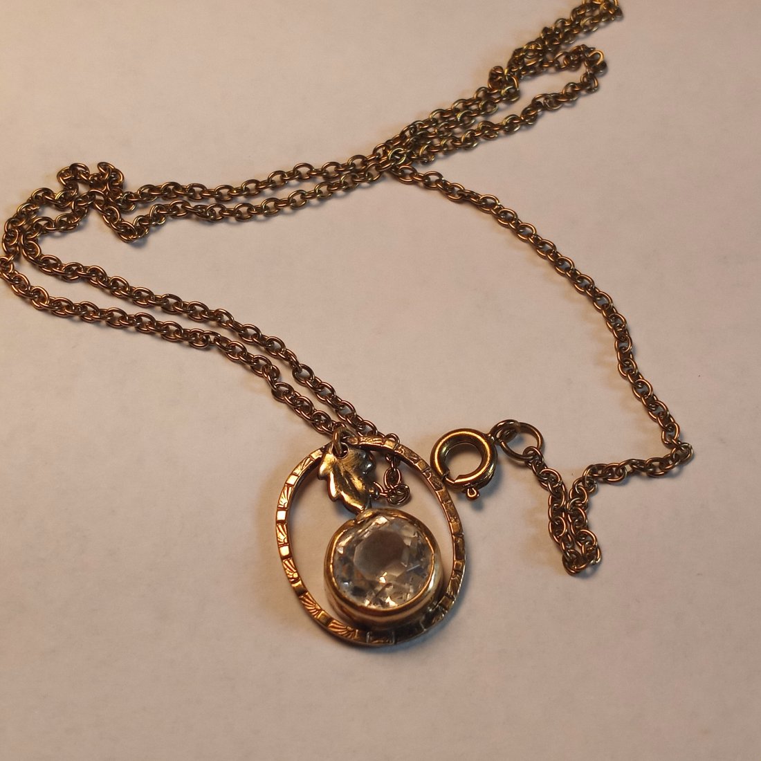 Antique Victorian Gold Plated Pendant Necklace with Cut Stone (1 of 6)